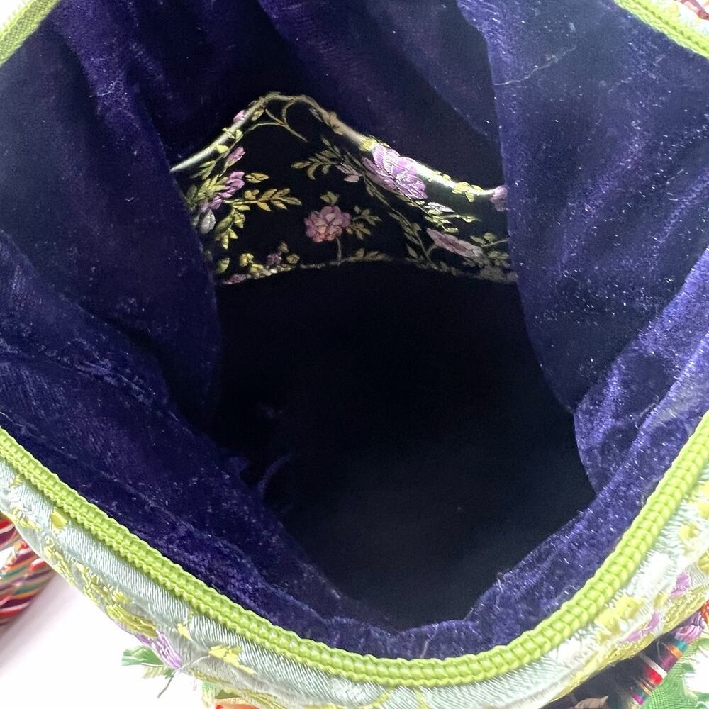 Vintage Boho Festival Floral Embellished Colorful Silk & Velvet Crossbody Bag - Picture 9 of 9